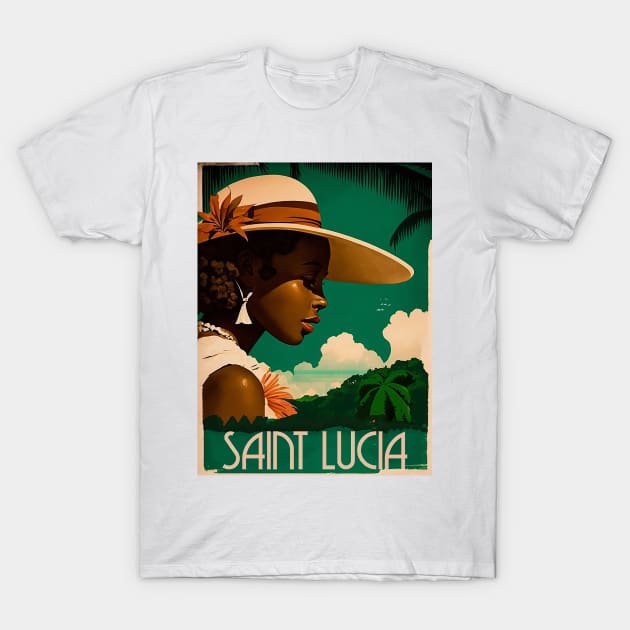 Saint Lucia Woman Vintage Travel Art Poster T-Shirt by OldTravelArt